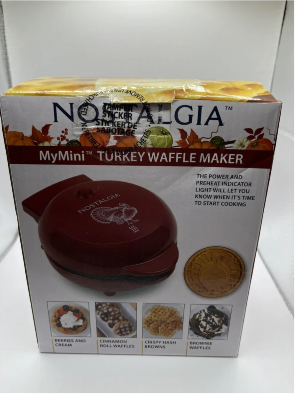 NEW MyMini Turkey Red Non-Stick Compact Waffle Thanksgiving Holiday NIB SEE ALL
